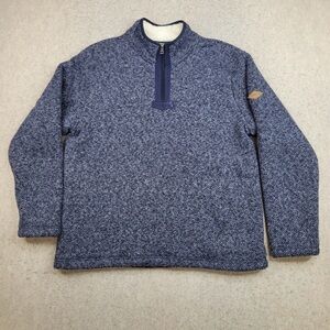 Orvis Fleece Lined Quarter Zip Pullover Knit Sweater, Size Large, Blue